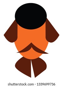 An illustration of a man with mustacho wearing a small black hat vector color drawing or illustration