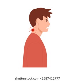 Illustration of a man with neck injury, severe neck pain. Spine pain.