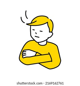 Illustration of a man nodding with his arms crossed (white background, vector, cut out)