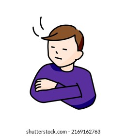 Illustration of a man nodding with his arms crossed (white background, vector, cut out)