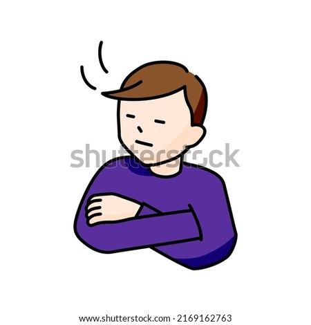 Illustration of a man nodding with his arms crossed (white background, vector, cut out)