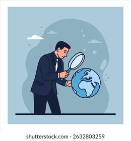 illustration of a man observing the earth with a magnifying glass