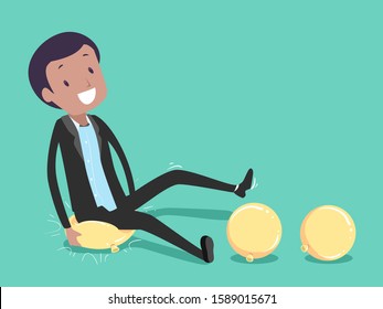 Illustration Of A Man In Office Attire Popping Balloons By Sitting On Them In An Ice Breaker Game