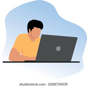 illustration, man, office, work, laptop, workplace, table