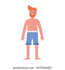 illustration of a man on holiday at the beach, a character flat design style