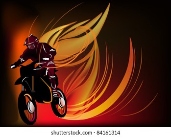 illustration with man on motorcycle in flame