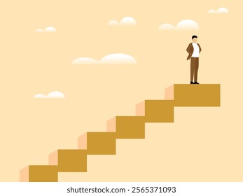 Illustration of man on top of stair, symbol of success and achivement or career