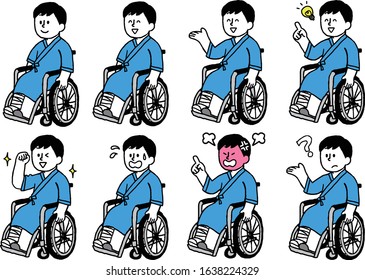 Illustration of a man on a wheelchair wearing a cast (simple)