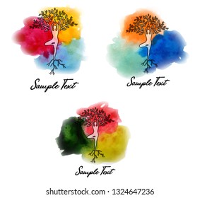 illustration with man on a yoga theme with watercolor.
