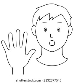 Illustration of a man with one hand sticking out to indicate "NO" (white background, vector, cut out)