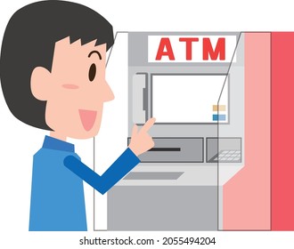 Illustration of a man operating an ATM