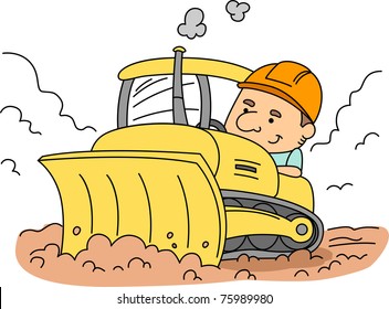Illustration of a Man Operating a Bulldozer