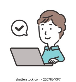 Illustration of a man operating a computer with a smile