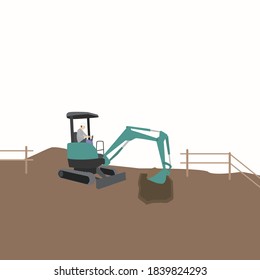 Ilustración de un hombre que opera una máquina pesada en un lugar de construcción