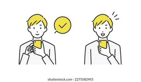 Ilustración de un hombre que opera un smartphone.