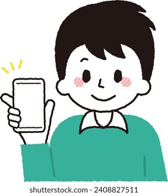 Ilustración de un hombre que opera un smartphone.