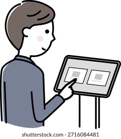 An illustration of a man operating an unmanned reception system.