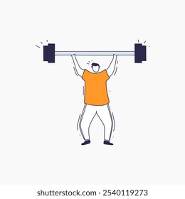 An illustration of a man in an orange shirt lifting a barbell.