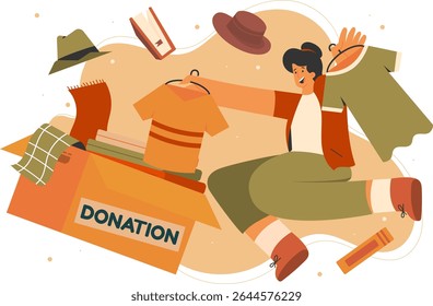 Ilustración de una caja de donación de embalaje de hombre