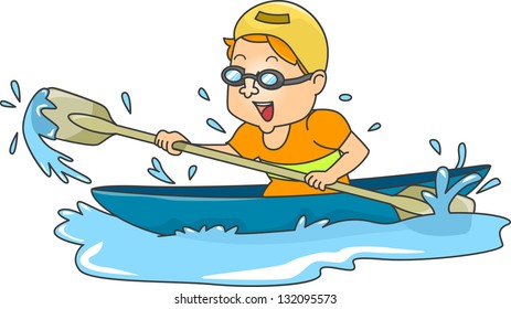 Illustration of a Man Paddiling in a Canoe