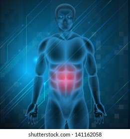 Illustration of a man with a painful stomach