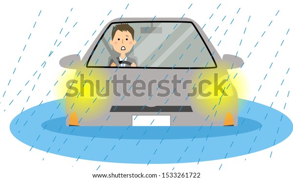 水中の車の中でパニックしている男のイラストです のベクター画像素材 ロイヤリティフリー