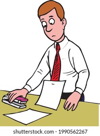 illustration of a man with paper in white background