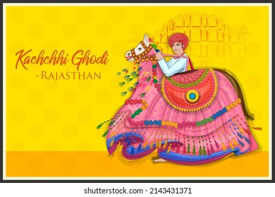 illustration of man performing Kachchhi dance traditional folk dance of Rajasthan, India