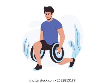 Illustration of Man Performing Lunges with Weights