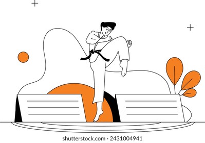 Illustration of a Man Performing Martial Arts Moves