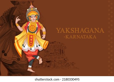 illustration of man performing Yakshagana dance traditional folk dance of Karnataka, India