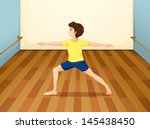 Illustration of a man performing yoga inside a room
