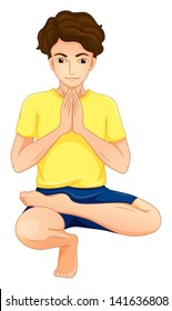 Illustration of a man performing yoga on a white background