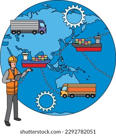 Illustration of a man planning overseas transportation