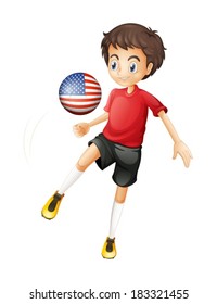 Illustration of a man playing with the ball from the United States on a white background