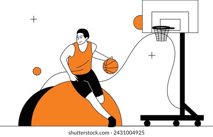 Illustration Man Playing Basketball on the Court