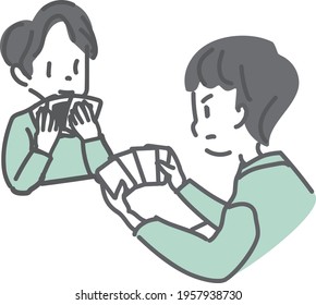 Illustration of a man playing a card game with a friend