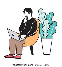 Illustration of a man playing a computer