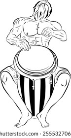 illustration of a man playing the conga drum.