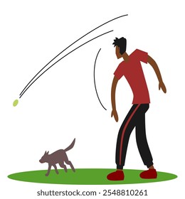 Illustration of a man playing with dog for local activity design.