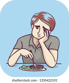 Illustration Of A Man Playing With Food Due To Loss Of Appetite