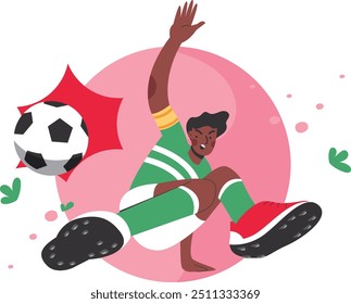 Illustration of a man playing football with a dynamic and colorful design concept that gives the impression of courage and enthusiasm.