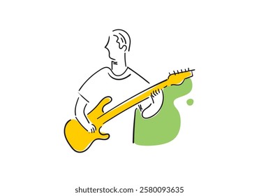 illustration of a man playing the guitar, expressing passion and emotion through music. 