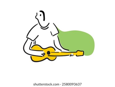illustration of a man playing the guitar, expressing passion and emotion through music. 