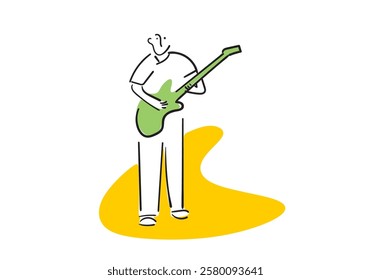 illustration of a man playing the guitar, expressing passion and emotion through music. 