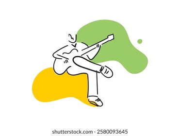 illustration of a man playing the guitar, expressing passion and emotion through music. 