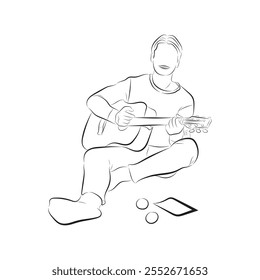 illustration of a man playing guitar, line drawing sketch