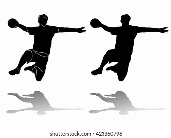 illustration of man playing handball . black and white drawing, white background