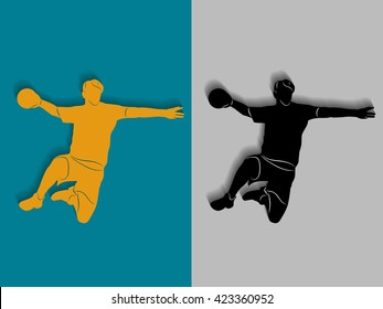 illustration of man playing handball ,black and color drawing with vector shadow