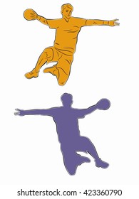 illustration of man playing handball . color drawing, white background